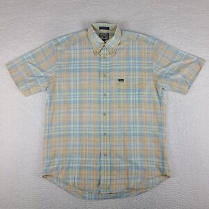 Faconnable‎ Shirt Mens Medium Blue Orange Plaid Casual Cotton Button Up